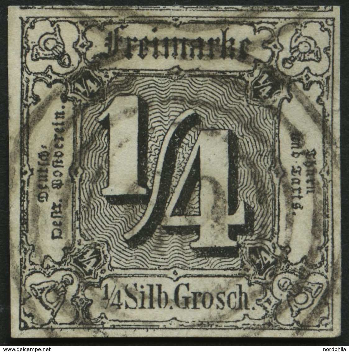 THURN Und TAXIS 26 O, 1862, 1/4 Sgr. Schwarz, Nummernstempel 69 (SPANGENBERG), Allseits Breit-überrandig, Pracht - Sonstige & Ohne Zuordnung