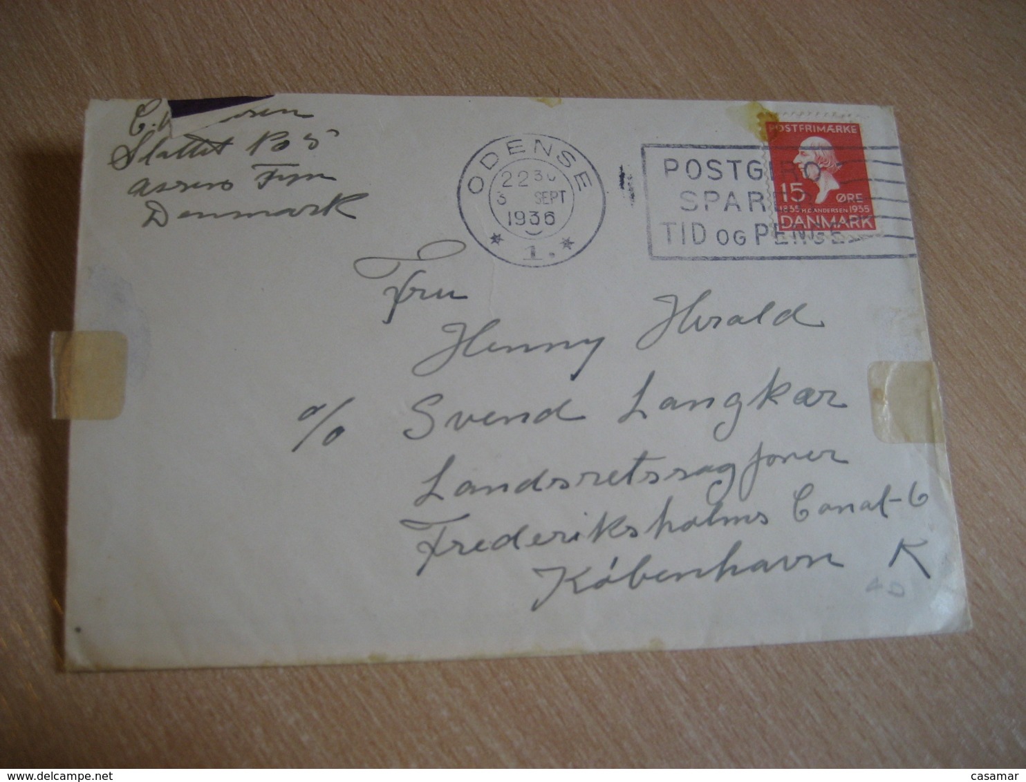 ODENSE 1936 To Kobenhavn Stamp On Cancel Cover DENMARK - Covers & Documents