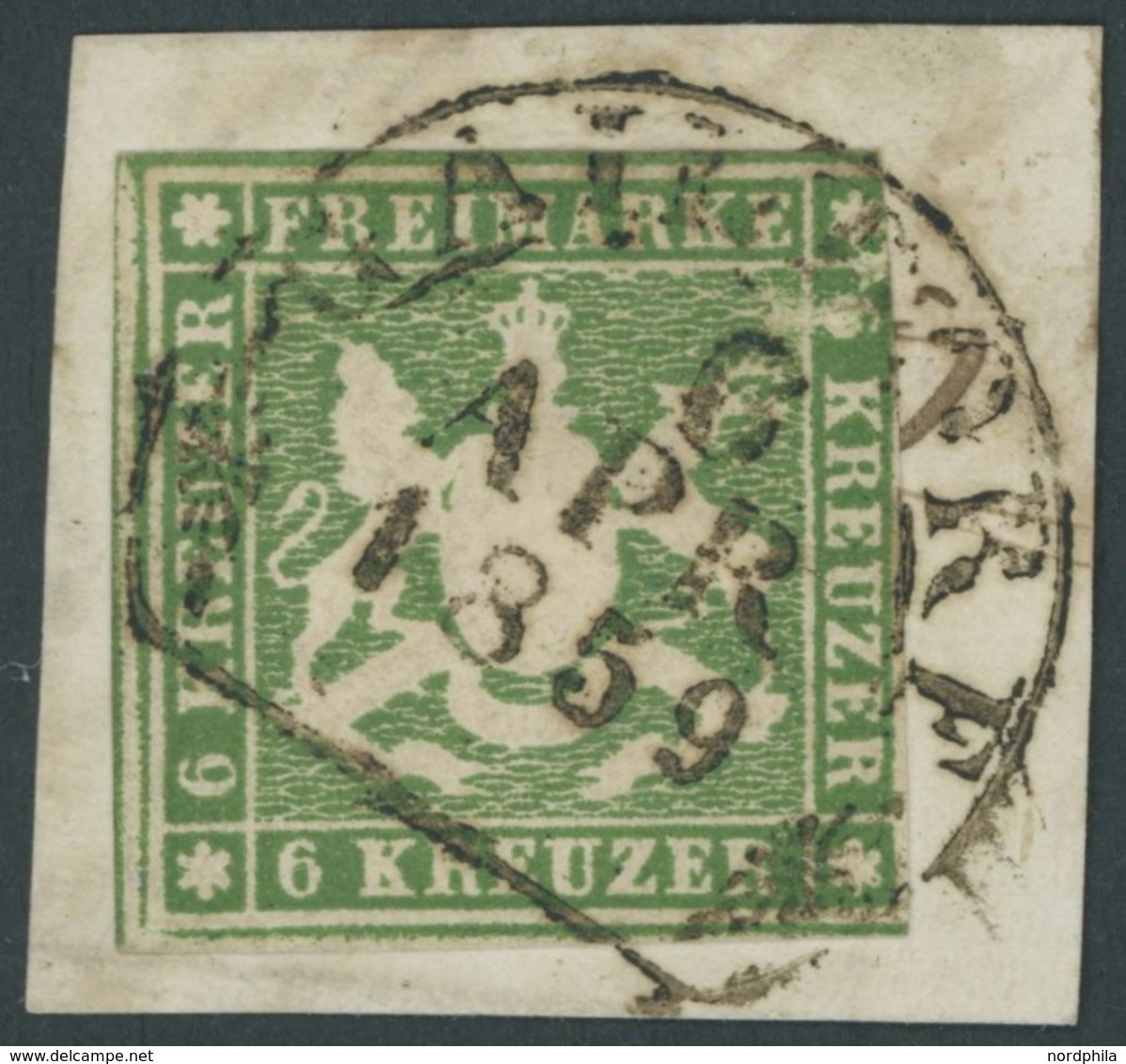 1857, 6 Kr. Giftgrün, Segmentstempel GAILDORF, Rechts Leicht Angeschnitten, Feinst, Gepr. Irtenkauf, Mi. 250.- -> Automa - Other & Unclassified