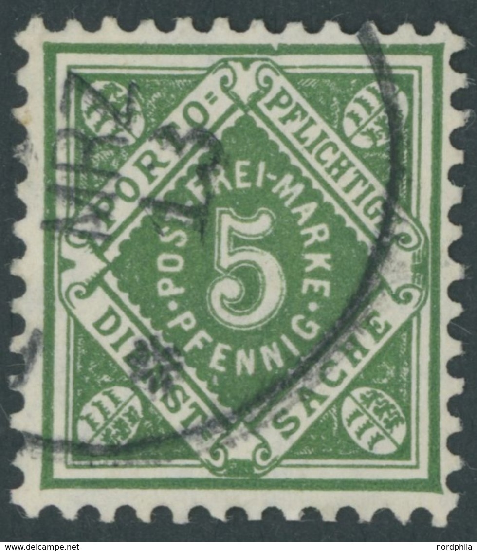 WÜRTTEMBERG 114II O, 1906, 5 Pf. Schwarzgrün Mit Plattenfehler Kerbe Rechts In Oberer Randlinie, Pracht, Gepr. Infla, Mi - Sonstige & Ohne Zuordnung