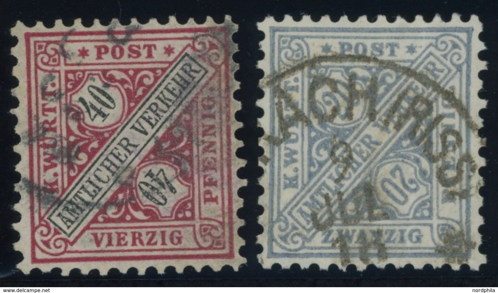 WÜRTTEMBERG 216b,231b O, 1896/1906, 40 Pf. Dunkelrosarot Und 20 Pf. Grautürkis, 2 Prachtwerte, Gepr. Klinkhammer, Mi. 70 - Autres & Non Classés