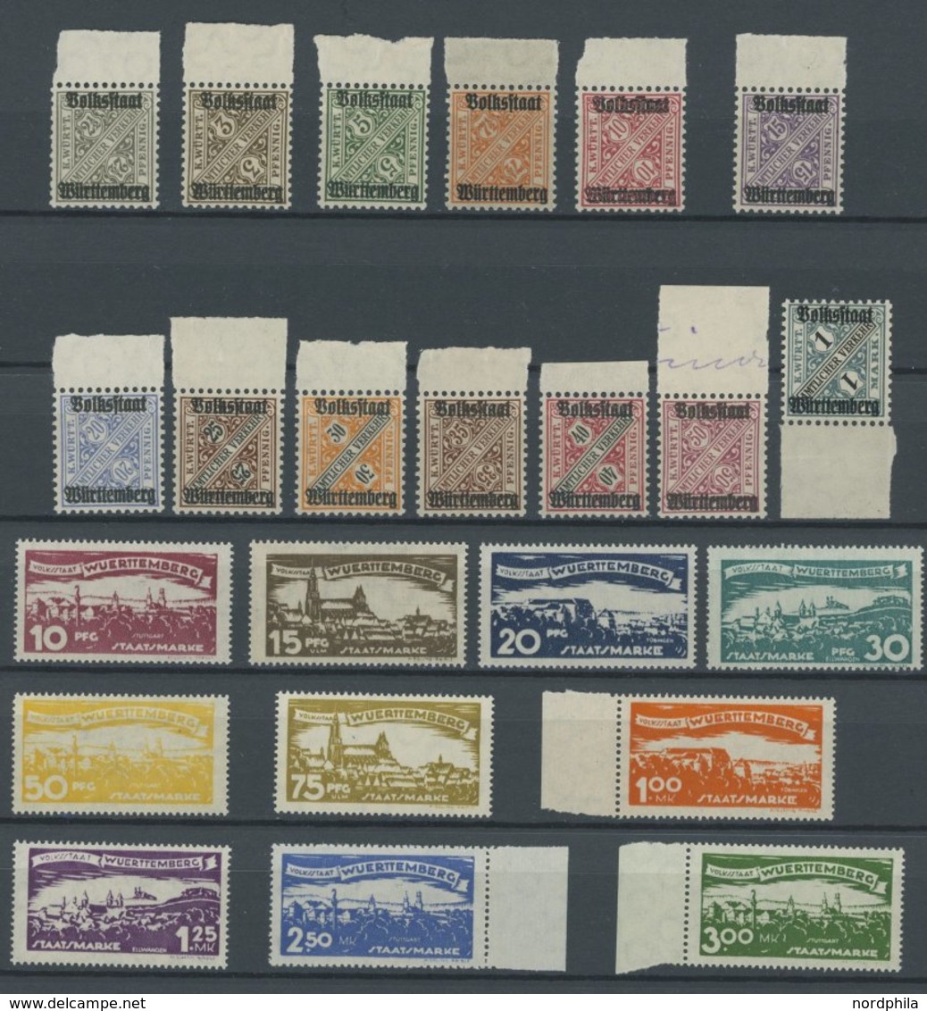 WÜRTTEMBERG 258-70,272-81 **, 1919/20, Wertziffer In Schildern Und Abschiedsausgabe, Postfrisch, 2 Prachtsätze, Mi. 60.- - Autres & Non Classés