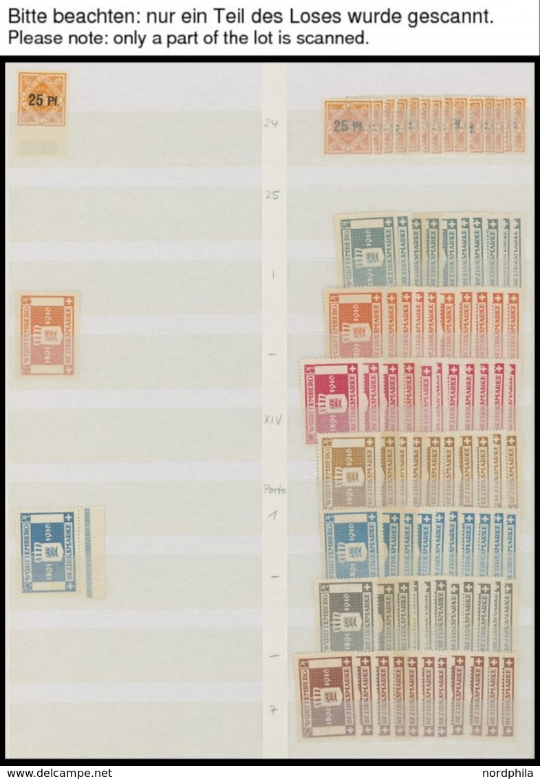 WÜRTTEMBERG 44-281 *,** , 1875-1923, Gut Sortierte Reichhaltige Dublettenpartie Neue Währung Und Dienstmarken I Und II V - Autres & Non Classés