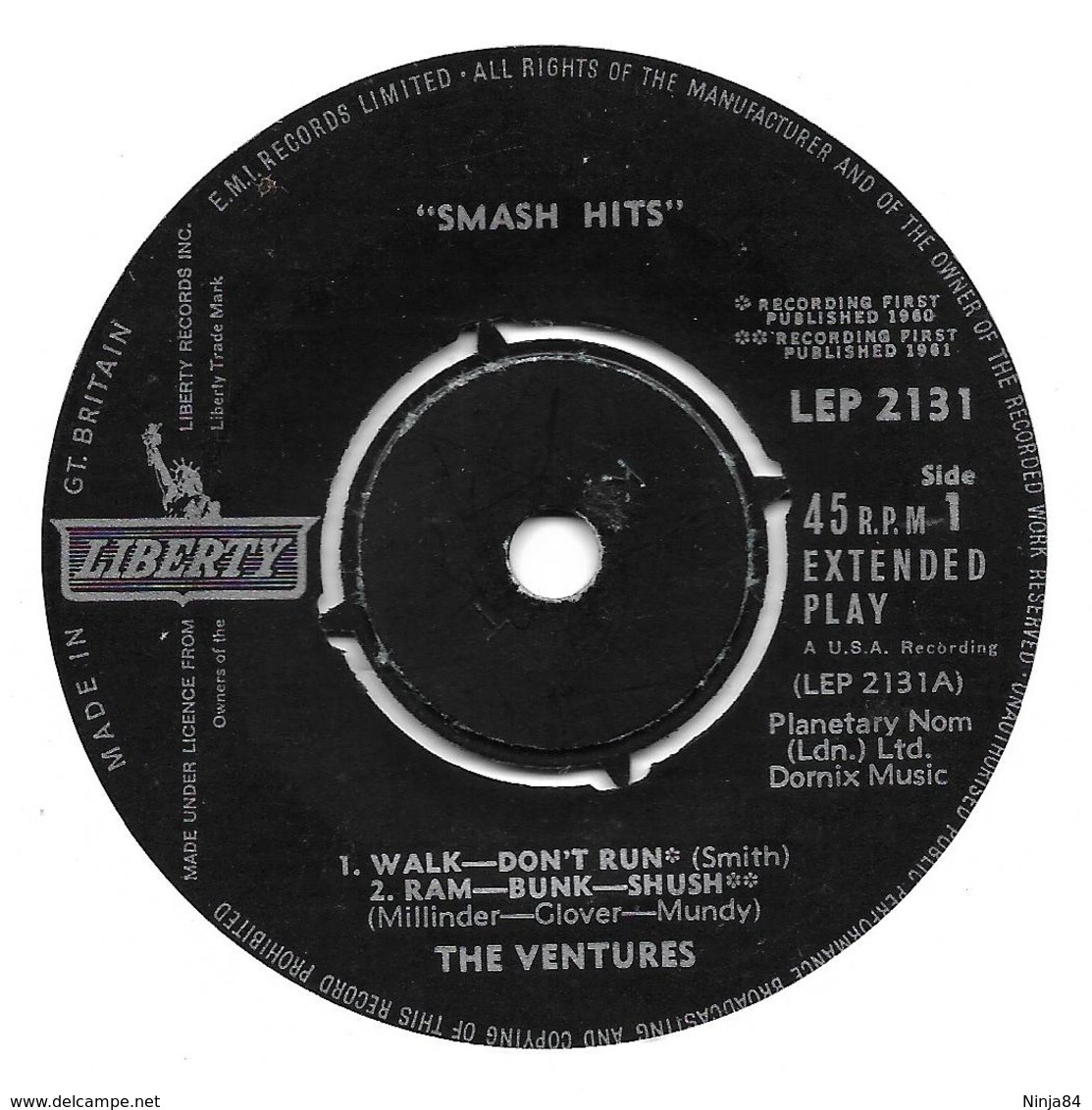 EP 45 RPM (7")  The Ventures   "  Smash Hits  "  Angleterre - Strumentali