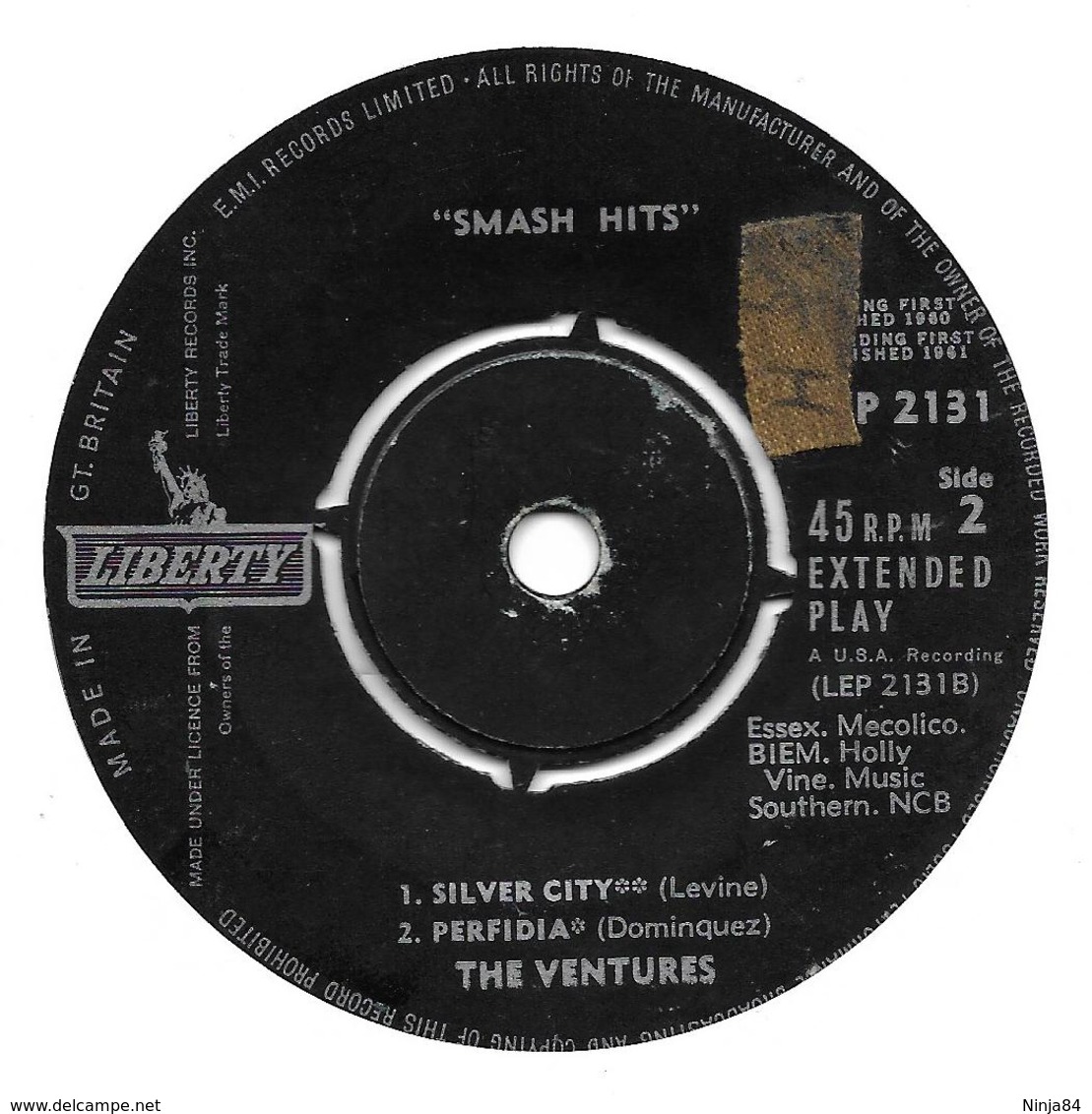 EP 45 RPM (7")  The Ventures   "  Smash Hits  "  Angleterre - Strumentali