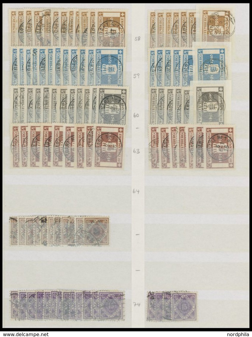 WÜRTTEMBERG 101-188 o,BrfStk , 1875-1923, Dienstmarken I, gut sortierte reichhaltige Dublettenpartie von über 1200 Werte