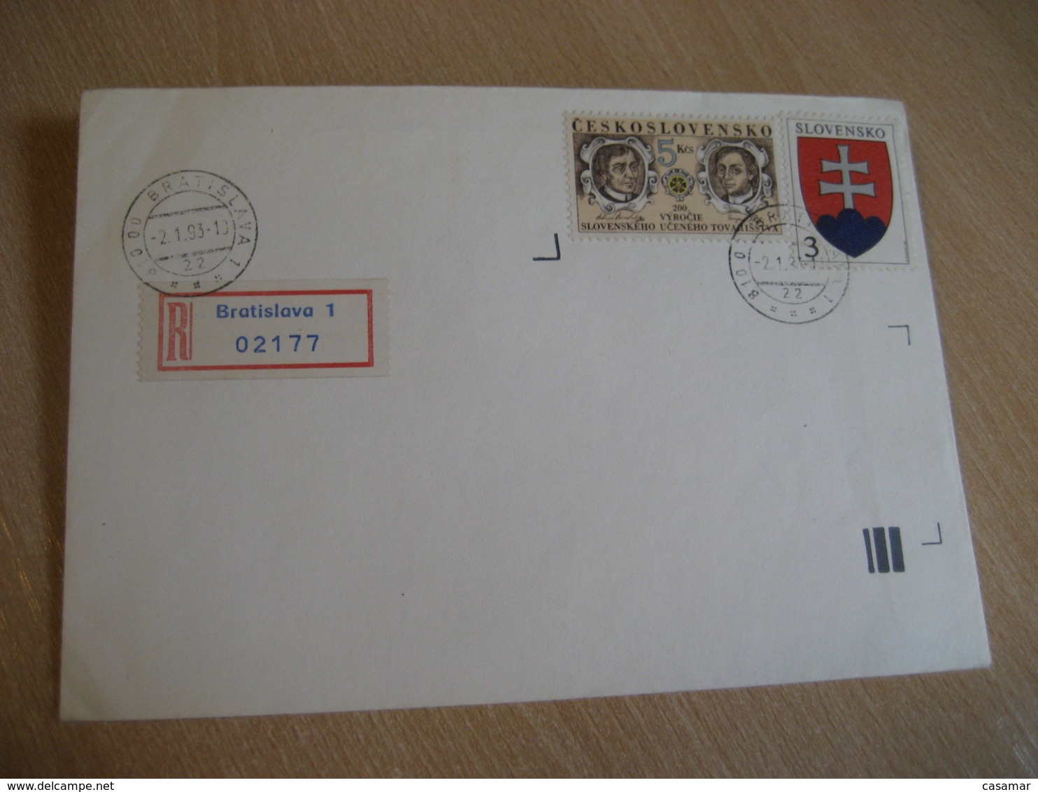 BRATISLAVA 1993 2 Stamp On Cancel Registered Cover SLOVAKIA - Covers & Documents