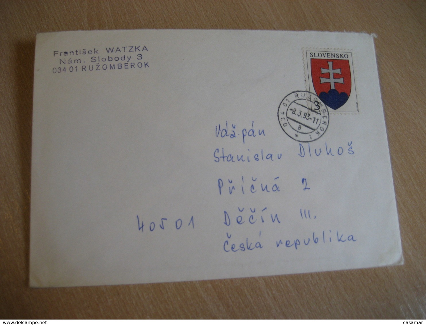 RUZOMBEROK 1993 To Decin Czech Republic Stamp On Cancel Cover SLOVAKIA - Covers & Documents