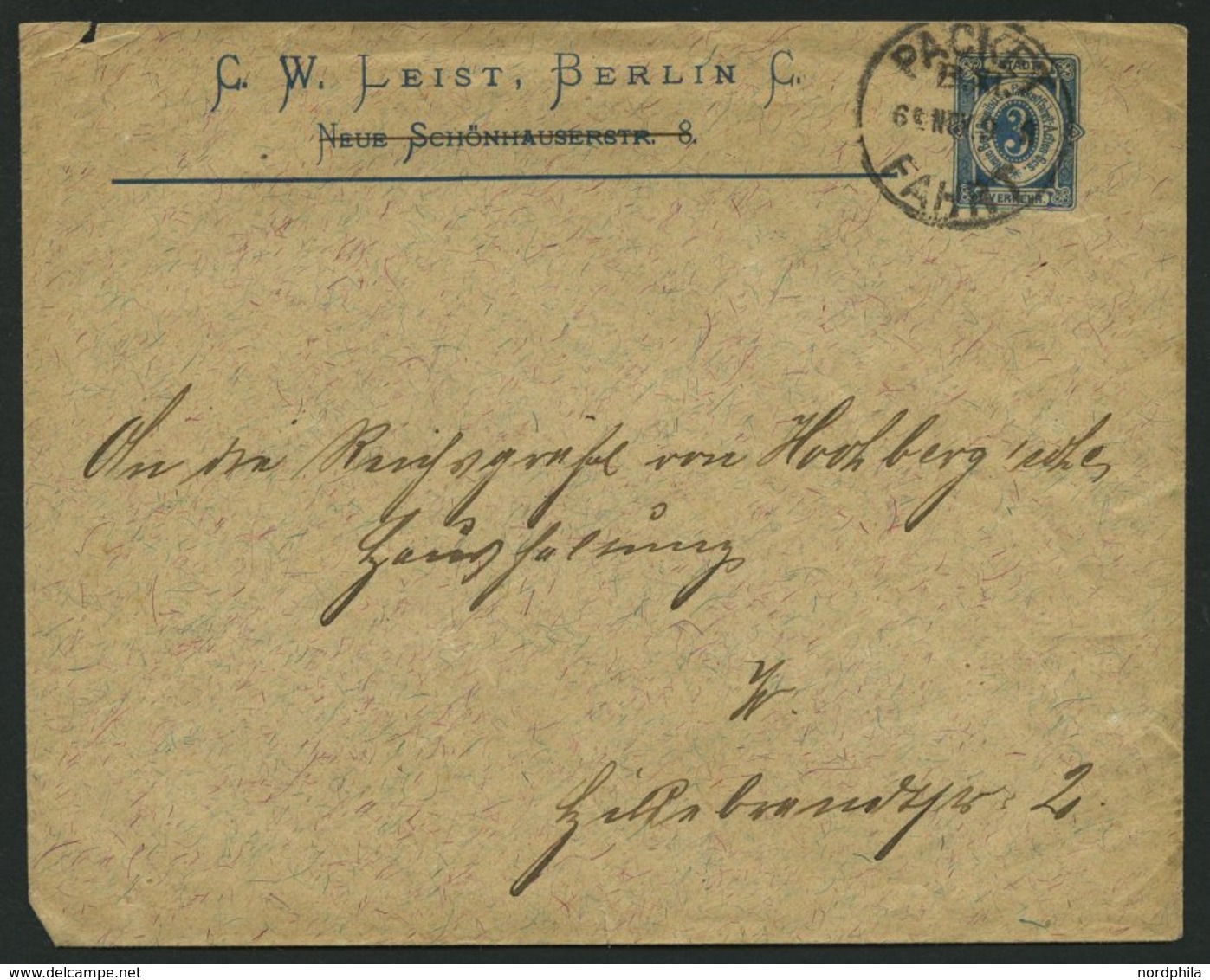 BERLIN B U BRIEF, PACKETFAHRT GESELLSCHAFT: 1893, 3 Pf. Blau, Privater Ganzsachenumschlag Von C.W. Leist, Bedarfsbrief,  - Private & Local Mails
