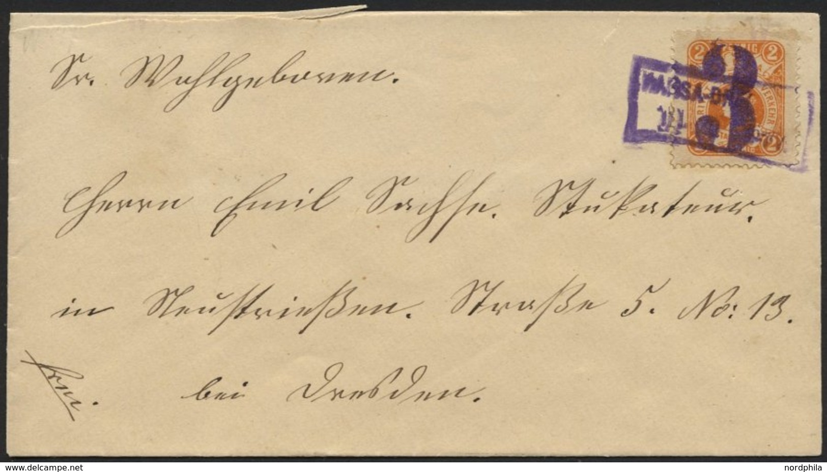 DRESDEN C 57Aa BRIEF, HANSA: 1887, 3 Auf 2 Pf. Gelb Neujahrsaushilfsausgabe, Aufdruck Type IX, Gezähnt, Aufdruck Violett - Postes Privées & Locales