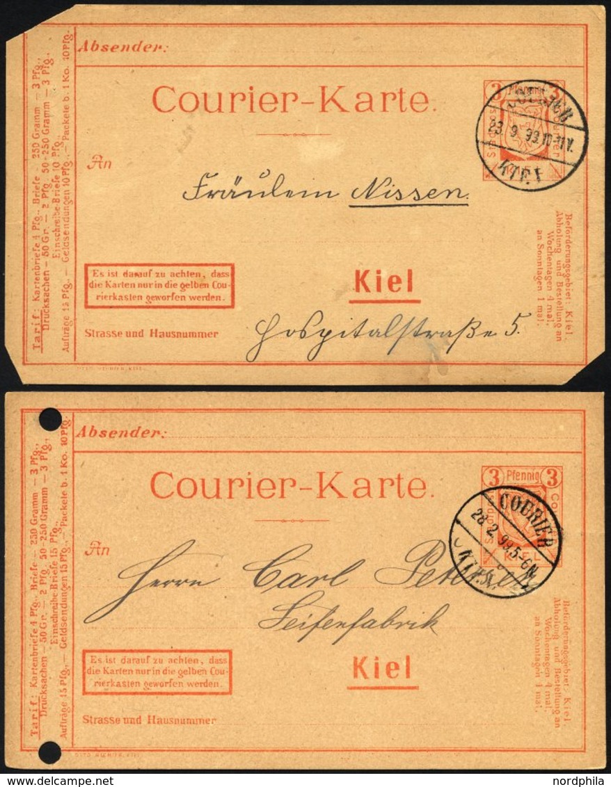 KIEL A P 19/20 BRIEF, COURIER: 1898/9, 3 Pf. Orange Einschreib-Briefe 15 Pf. Und Einschreib-Briefe 10 Pf., Beide Karten  - Correos Privados & Locales