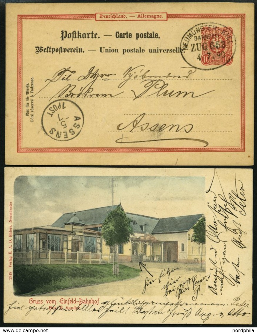 BAHNPOST Neumünster-Kiel (Zug 55,62,63 Und 653) 1888-1890, 4 Belege, Dazu Eine Alte Ansichtskarte Vom Bahnhof Einfeld, F - Machines à Affranchir (EMA)