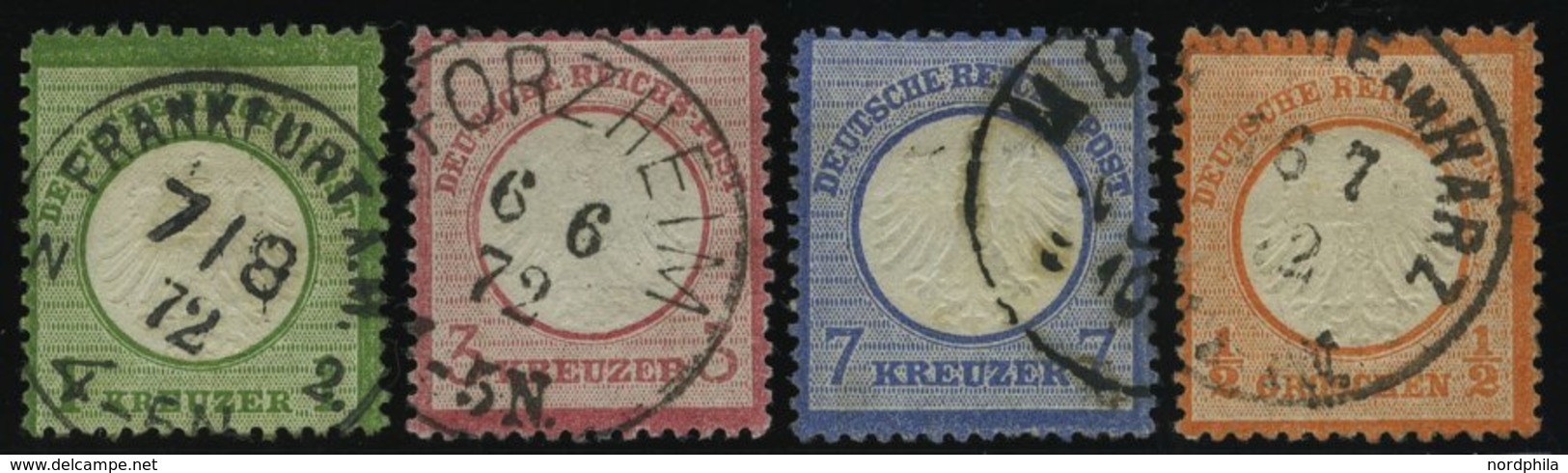 Dt. Reich 7,9/10,14 O, 1872, 1, 3, 7 Kr. Und 1/2 Gr. Kleine Brustschilde, 4 Prachtwerte, Mi. 275.- - Usati