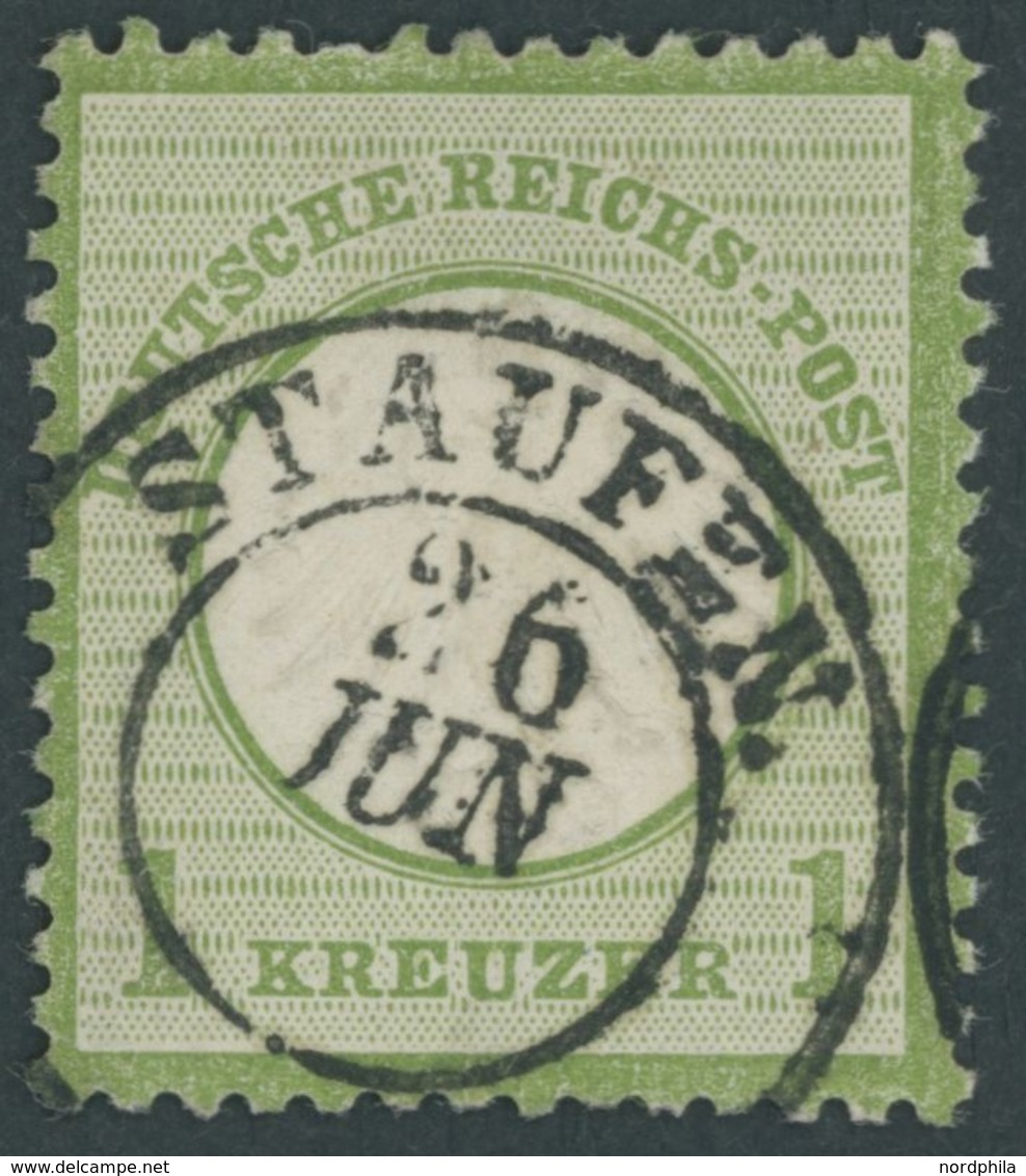 1872, 1 Kr. Gelblichgrün, Nachverwendeter K2 STAUFEN, Pracht, Mi. 70.- -> Automatically Generated Translation: 1872, 1 K - Usados