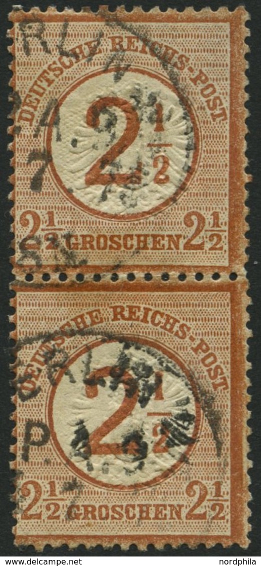 Dt. Reich 29 Paar O, 1874, 21/2 Auf 21/2 Gr. Braunorange Im Senkrechten Paar, Stempel BERLIN P.A. 9 (Juni 75), Pracht, K - Oblitérés