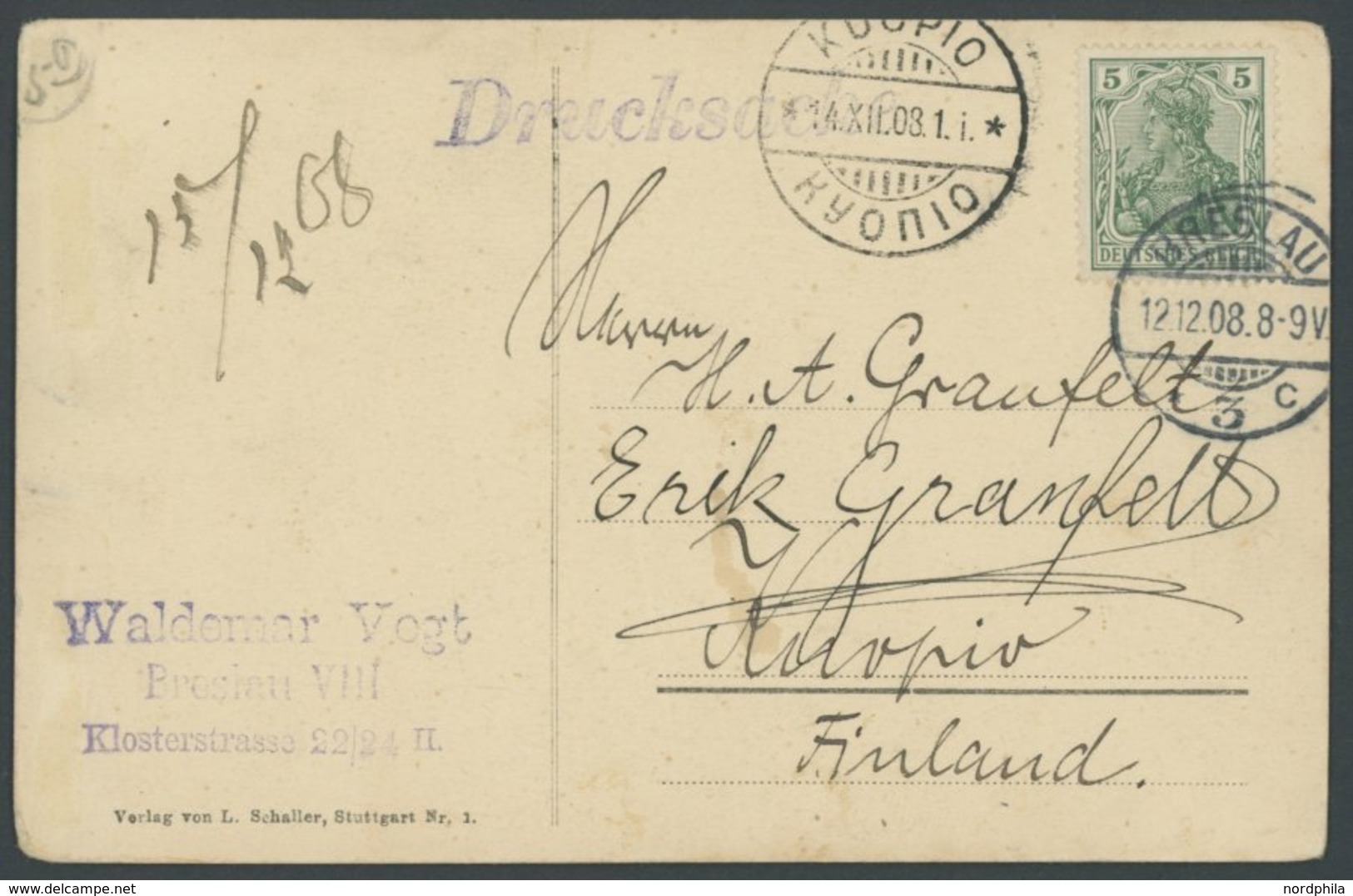 1908, 5 Pf. Germania Auf Drucksachenkarte Dr. Ing. Graf Zeppelin, Excellenz Nach Finnland Mit Stempel KUOPIO, Pracht, R! - Other & Unclassified