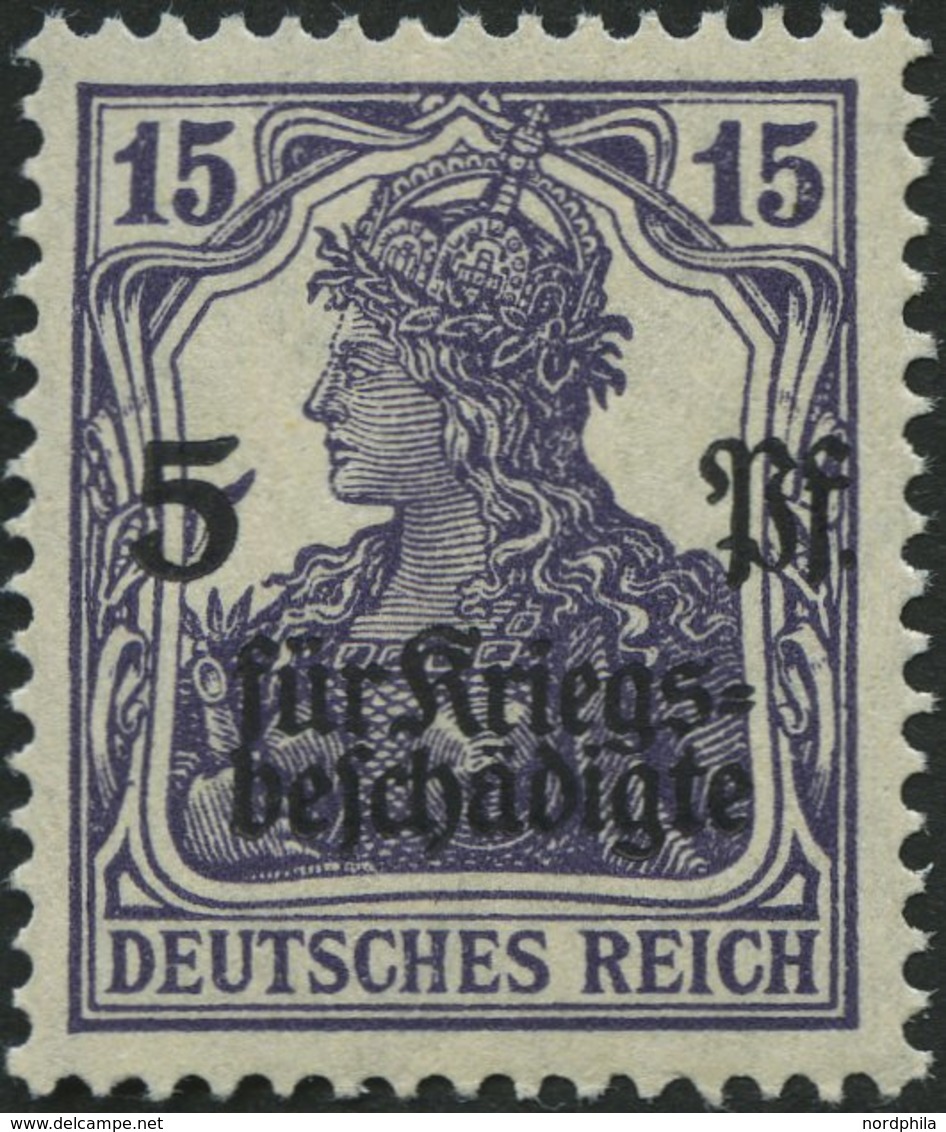 Dt. Reich 106b **, 1919, 15 Pf. Schwärzlichblauviolett Kriegsgeschädigte, Pracht, Gepr. Tworek, Mi. 60.- - Other & Unclassified