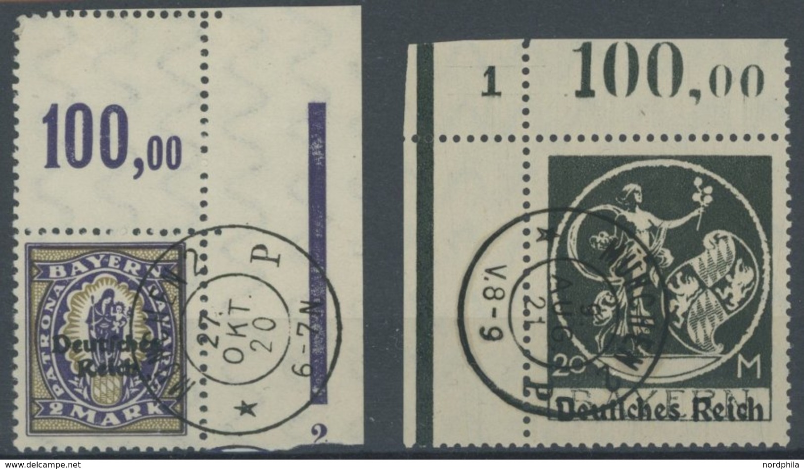 Dt. Reich 132,138I O, 1920, 2 M. Dunkelbläulichviolett/graubraun Und 20 M. Olivschwarz, Type I, Je Aus Der Oberen Bogene - Autres & Non Classés