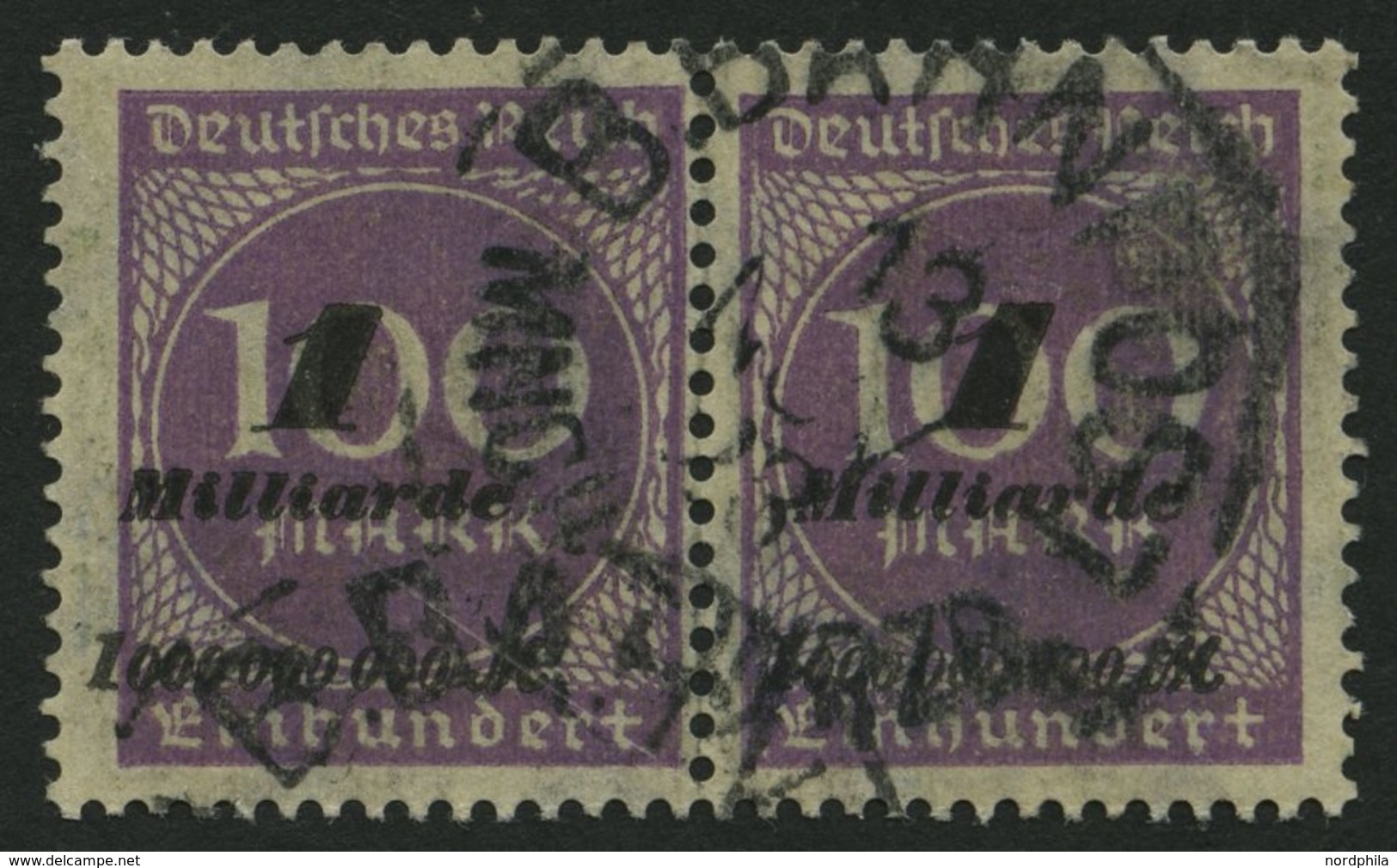 Dt. Reich 331b Paar O, 1923, 1 Mrd. Auf 100 M. Hellviolett Im Waagerechten Paar, Pracht, Gepr. Infla, Mi. 76.- - Other & Unclassified