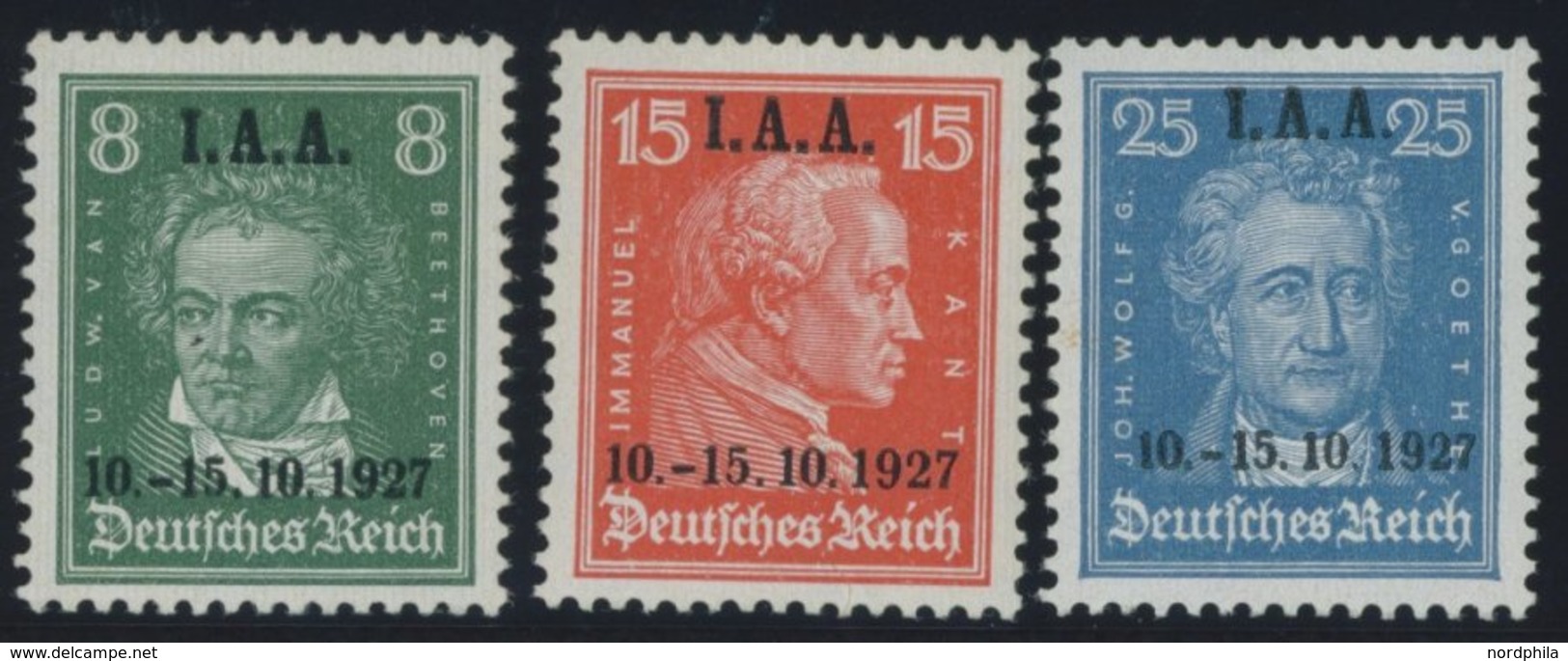 Dt. Reich 407-09 *, 1927, I.A.A., Falzrest, Prachtsatz, Mi. 65.- - Sonstige & Ohne Zuordnung