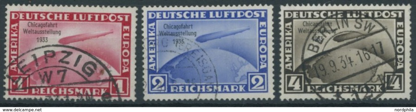 Dt. Reich 496-98 O, 1933, Chicagofahrt, Teils Kleine Zahnmängel, Satz Feinst, Gepr. Bühler/Schlegel, Mi. 1000.- - Sonstige & Ohne Zuordnung