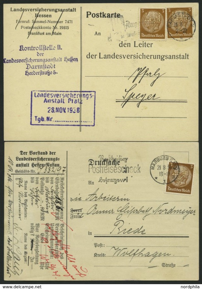 Dt. Reich 513,519 BRIEF, 1943, 3 Und 12 Pf. Hindenburg, 4 Belege Mit Lochungen: LH, LVA Und C.H.B., Pracht - Sonstige & Ohne Zuordnung