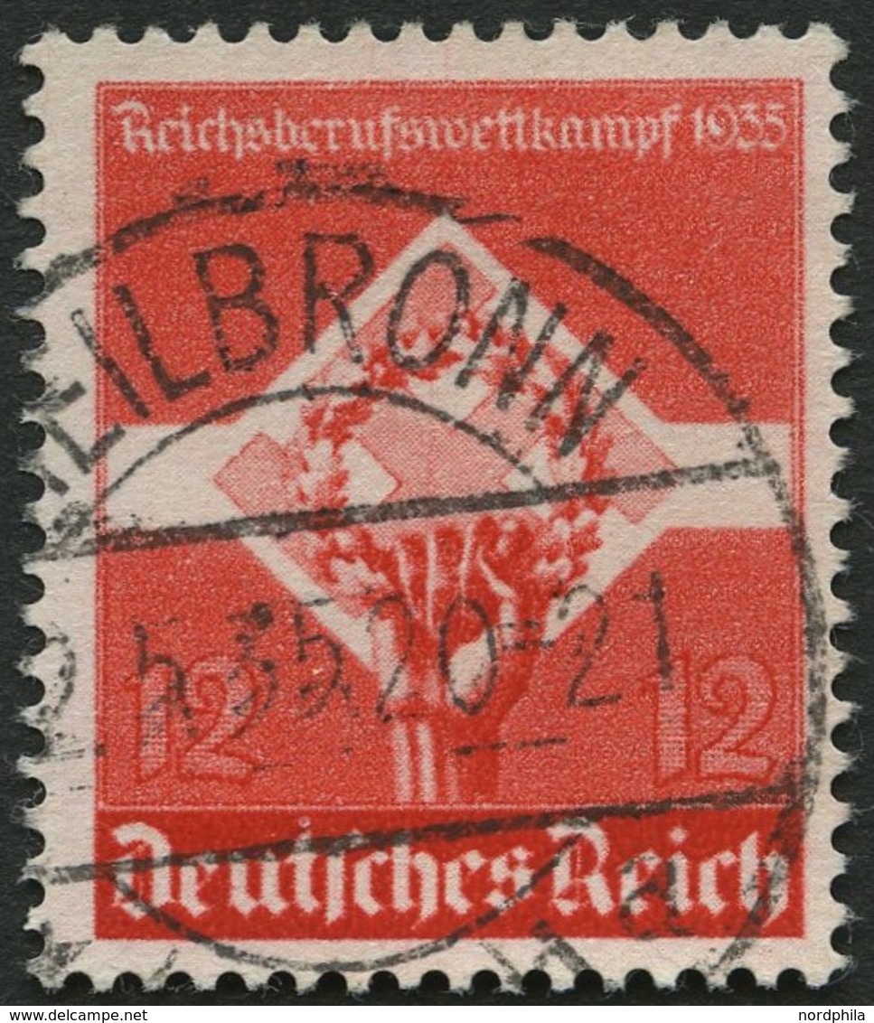 Dt. Reich 572y O, 1935, 12 Pf. Reichsberufswettkampf, Waagerechte Gummiriffelung, Pracht, Mi. 75.- - Andere & Zonder Classificatie