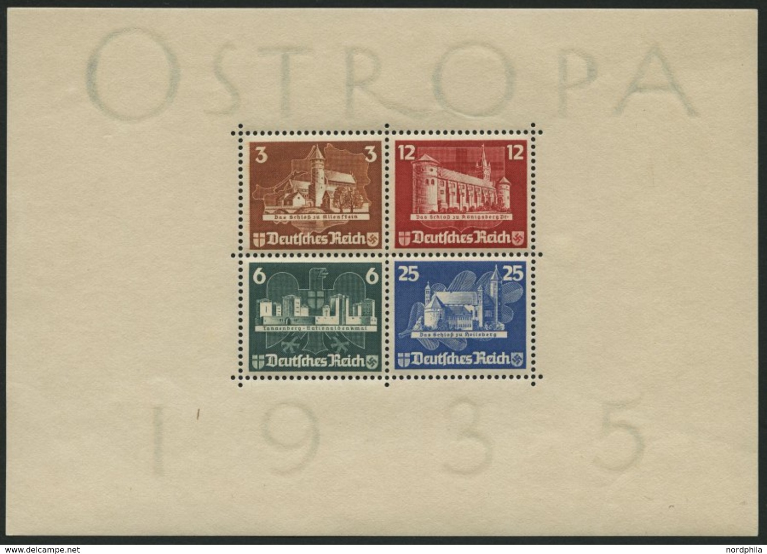 Dt. Reich Bl. 3 (*), 1935, Block OSTROPA, Ohne Gummi, Pracht, Mi. 1100.- - Sonstige & Ohne Zuordnung