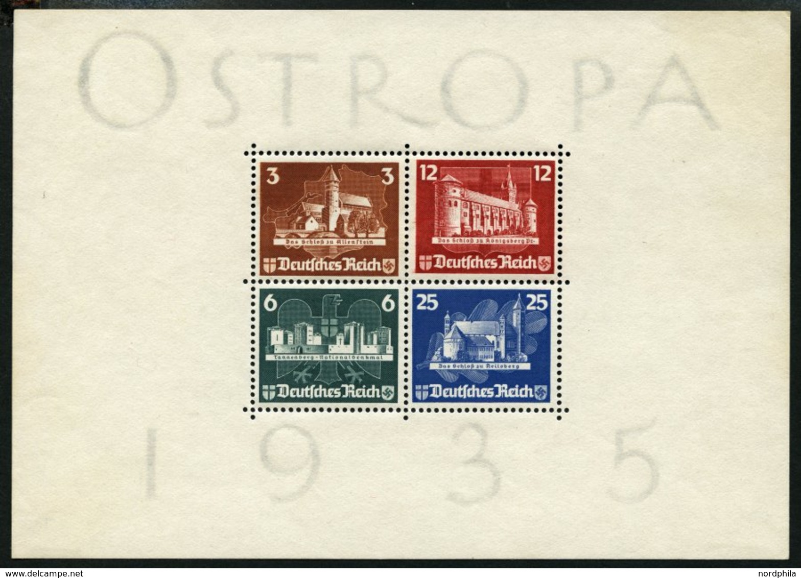 Dt. Reich Bl. 3 (*), 1935, Block OSTROPA, Ohne Gummi, Perforation Etwas Gestaucht, Feinst, Mi. 1100.- - Other & Unclassified