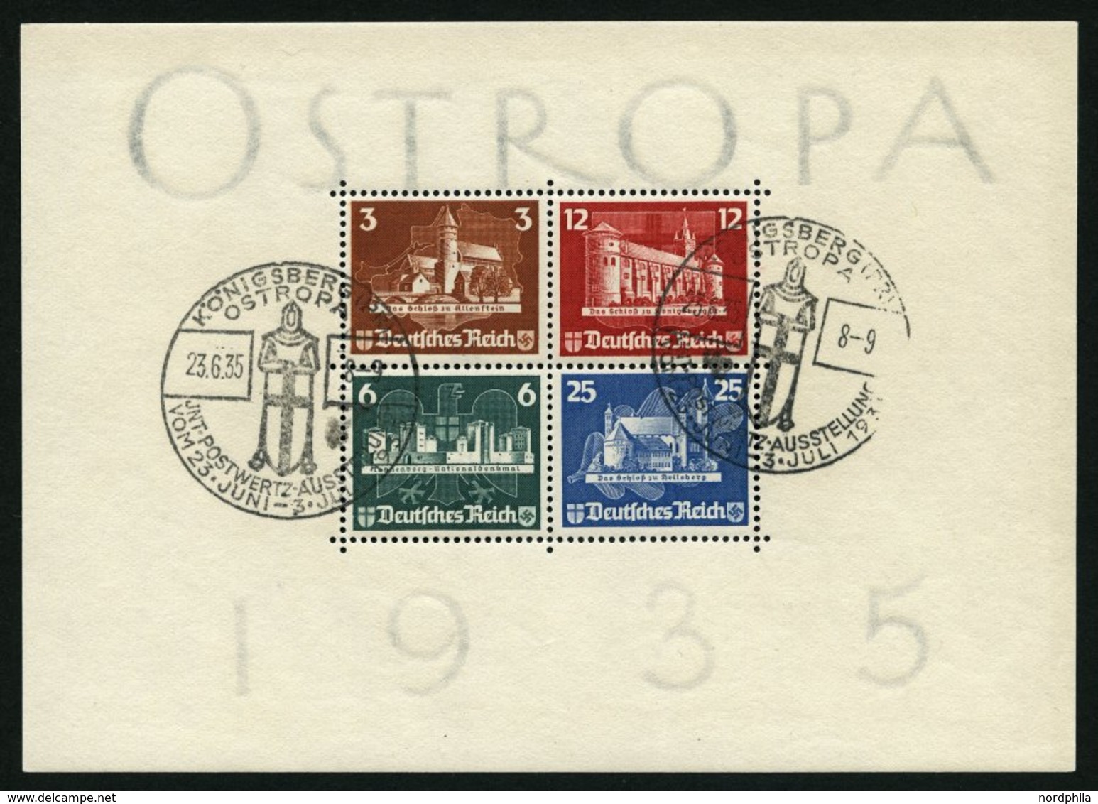 Dt. Reich Bl. 3 O, 1935, Block OSTROPA, Ersttags-Sonderstempel, Zähnung Minimal Gestaucht Sonst Pracht, Mi. 1100.- - Sonstige & Ohne Zuordnung