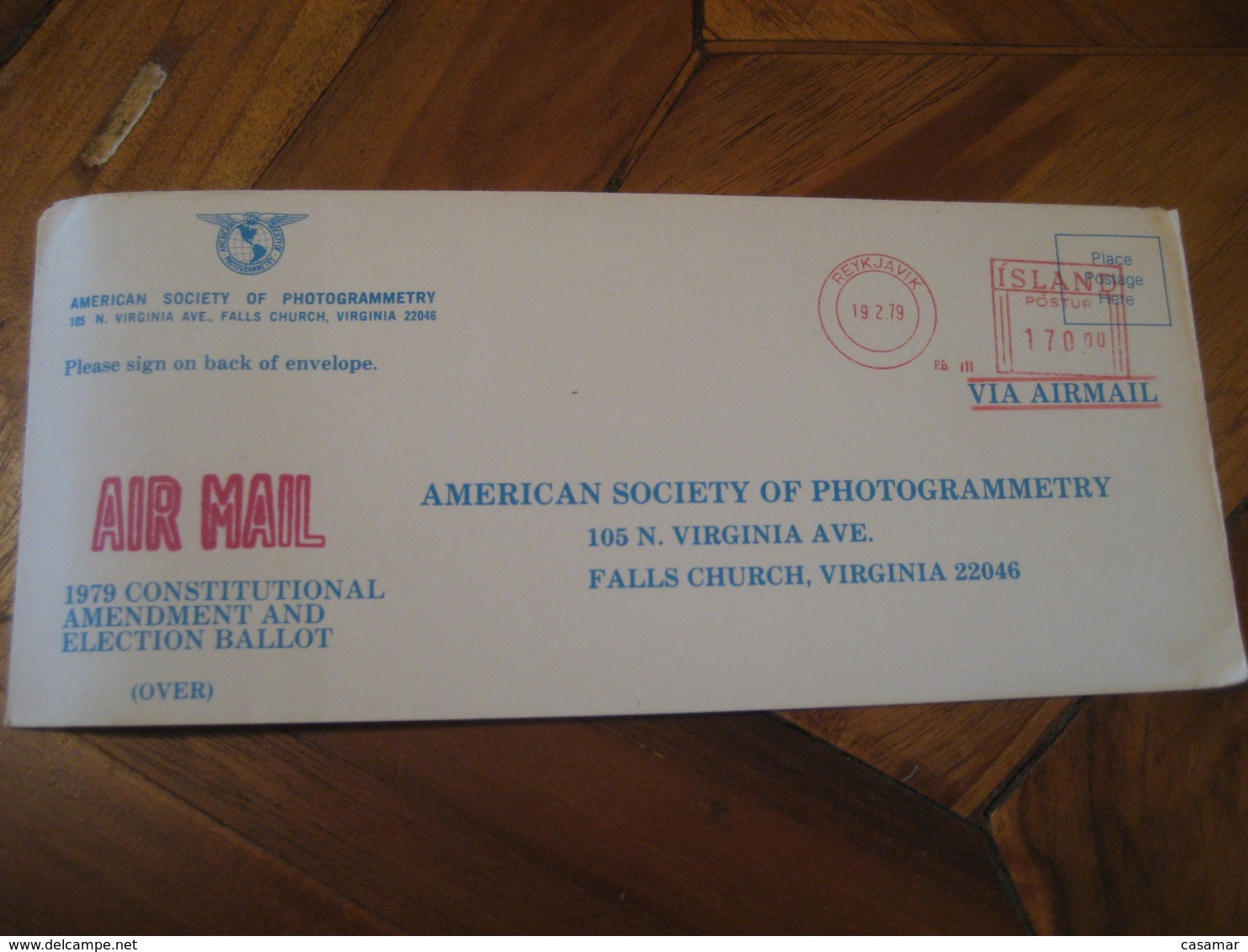 REYKJAVIK 1979 To Falls Church USA Photogrammetry Meter Mail Cancel Cover ICELAND - Covers & Documents