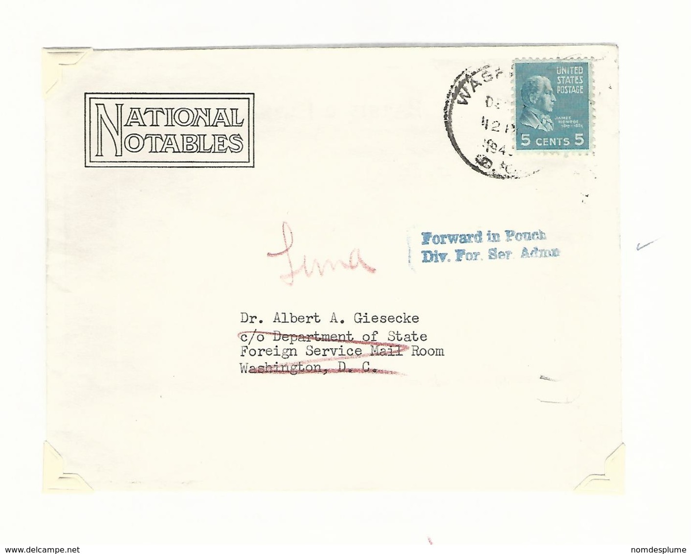 55654 ) USA Diplomatic Cover Postmark Pouch Mail - Sonstige & Ohne Zuordnung