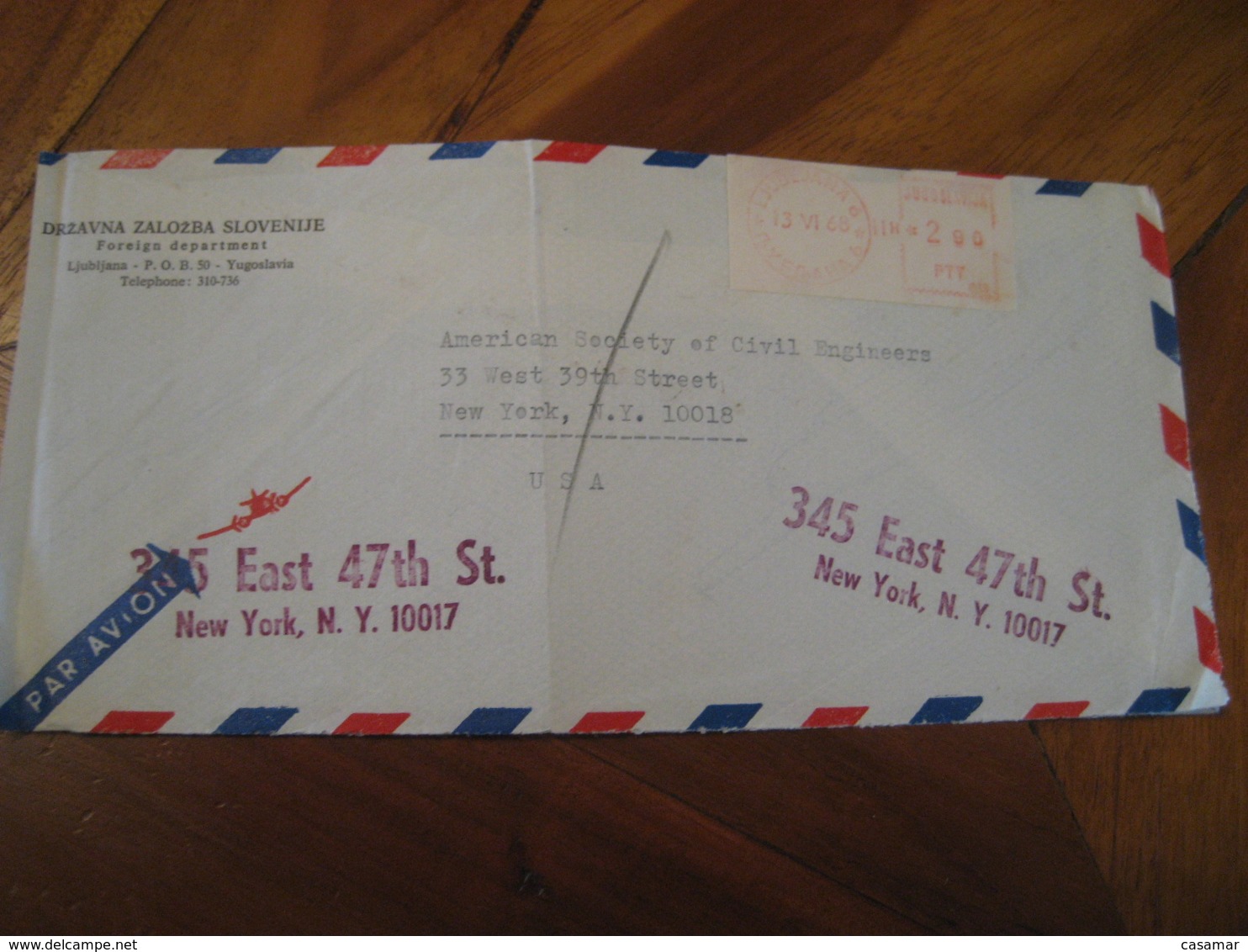 LJUBLJANA 1968 To New York USA Meter Mail Cancel Air Mail Cover YUGOSLAVIA - Lettres & Documents