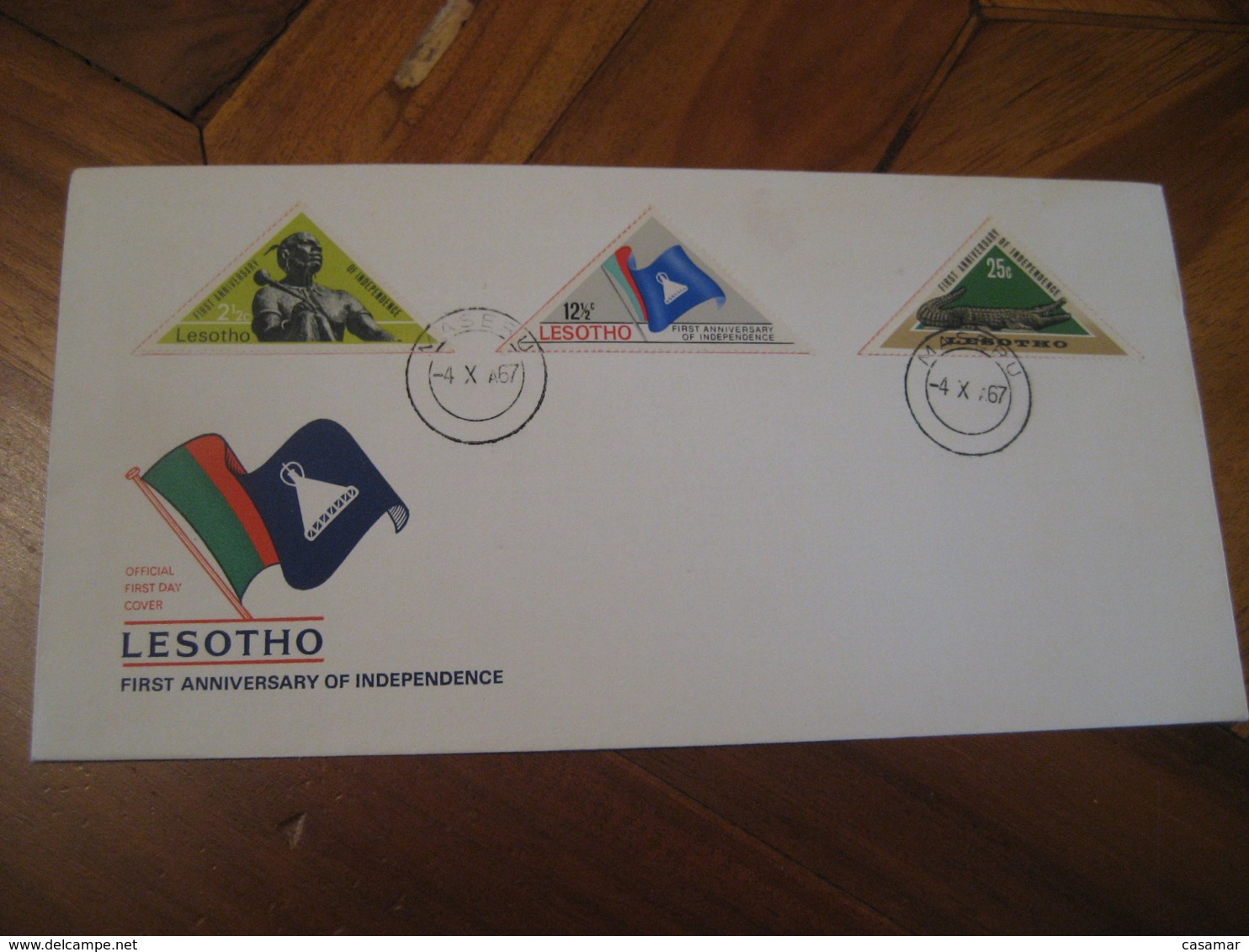 MASERU 1967 First Anniversary Independence Crocodile 3 Triangle Stamp FDC Cancel Cover LESOTHO - Lesotho (1966-...)