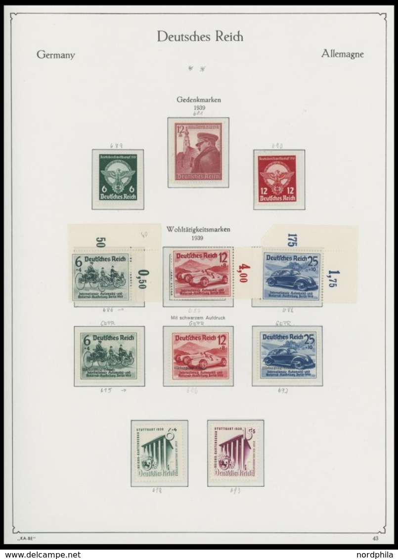 SAMMLUNGEN 565-910 **, 1935-45, Postfrische, In Den Hauptnummern Komplette Sammlung Dt. Reich Im KA-BE Album, Jedoch Ohn - Gebraucht
