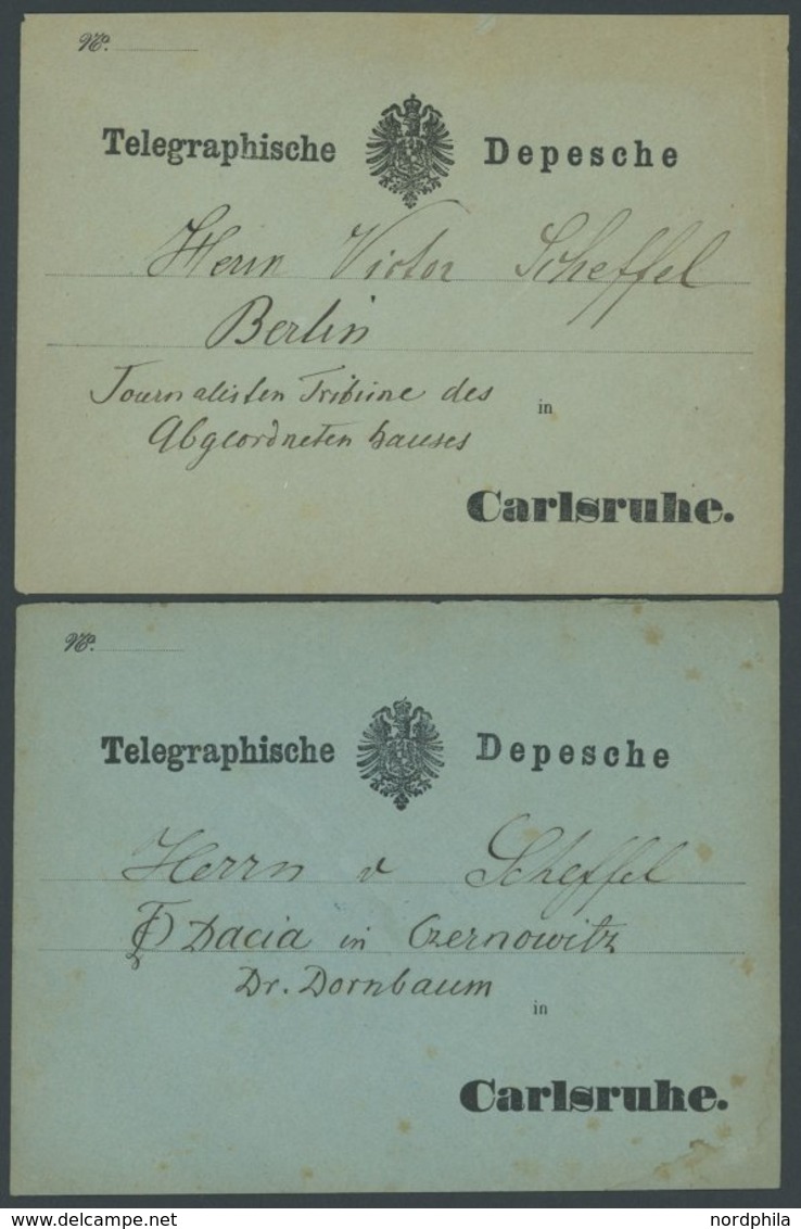 LOTS Ca. 1860-70, Telegraphische Depesche Carlsruhe, 6 Depeschen An Den Schriftsteller Und Dichter Victor Von Scheffel,  - Sonstige & Ohne Zuordnung