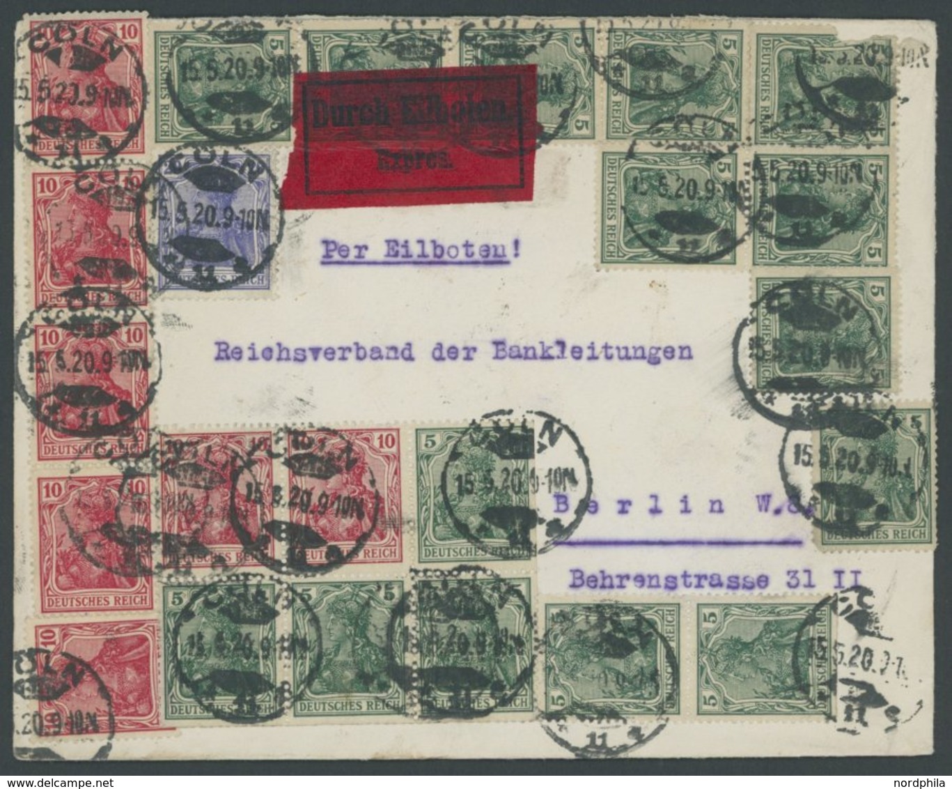 1920, Heftchenblatt Germania, Heftchenzähnung, Mit Zusatzfrankatur (teils Mängel) Auf Eilbrief -> Automatically Generate - Zusammendrucke