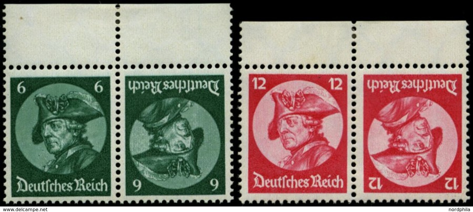 ZUSAMMENDRUCKE K 17/8 **, 1933, Fridericus 6 + 6 Und 12 + 12, Beide Kehrdrucke, Pracht, Mi. 80.- - Zusammendrucke