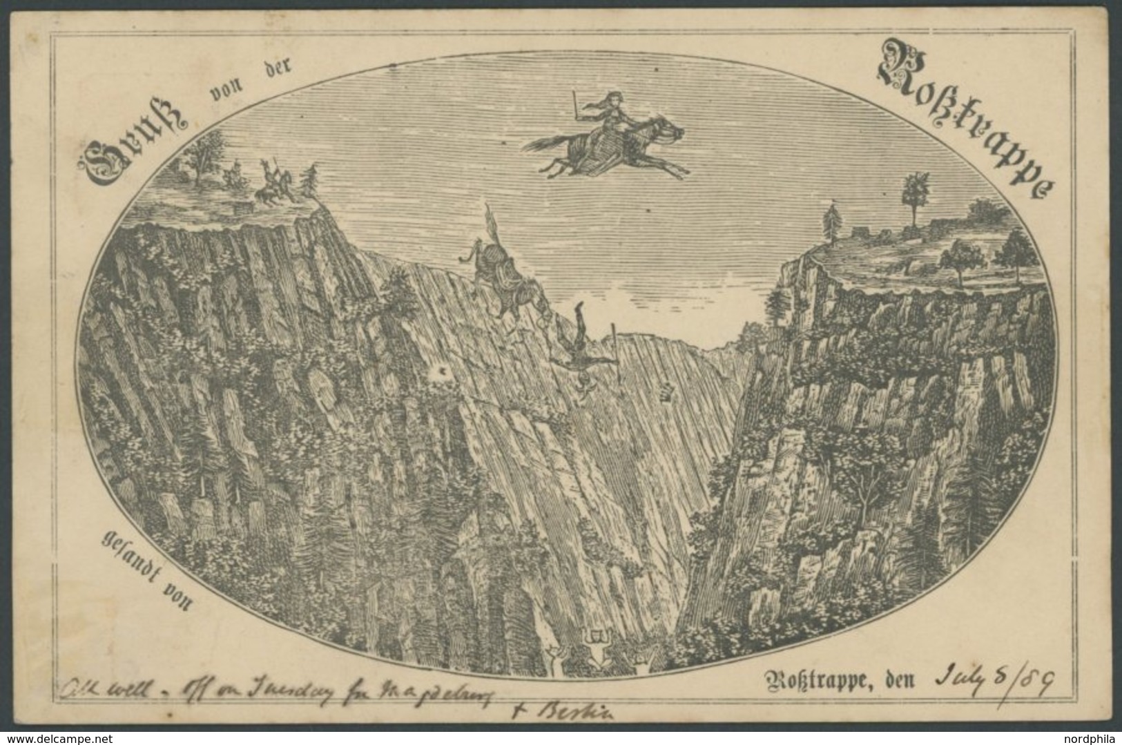 Privatpost: 1889, 5 Pf. Gruß Von Der Roßtrappe, Ovalbild, Ansichtskarten-Vorläufer Mit 5 Pf. Zusatzfrankatur Nach Englan - Sonstige & Ohne Zuordnung
