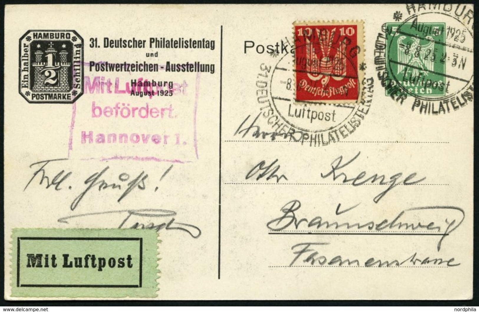 GANZSACHEN PP 81C8/05 BRIEF, Privatpost: 1925, 31. Deutscher Philatelistentag Und Postwertzeichen-Ausstellung, 1/4 Sh.,  - Sonstige & Ohne Zuordnung
