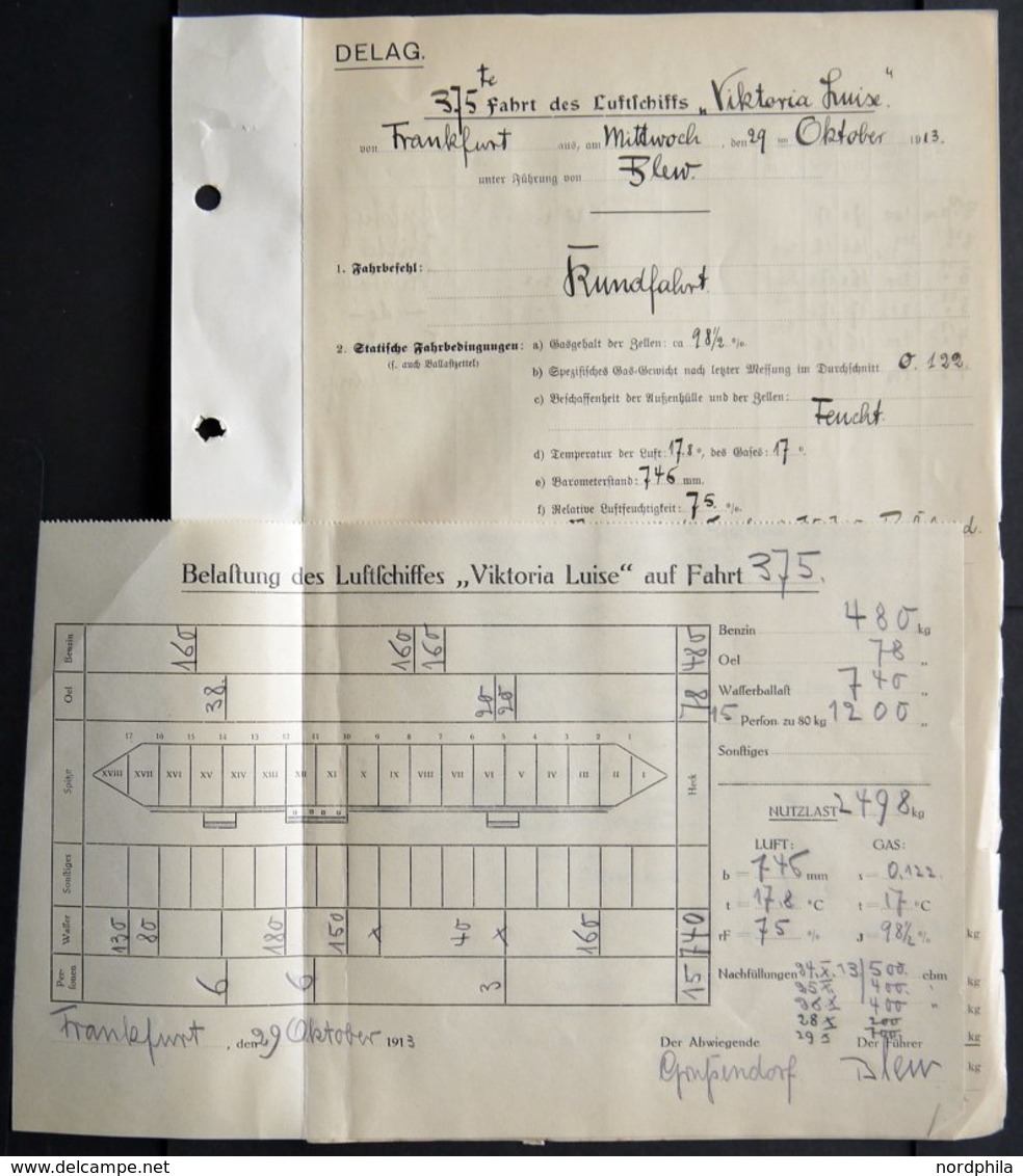 19.8.-29.10.1913, LZ 11 Viktoria Luise, 59 Fahrtberichte, ausgestellt von den Führern Dr. Lempertz und Blew. Alle vierse