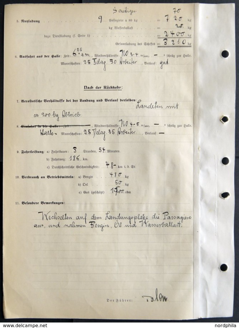 19.8.-29.10.1913, LZ 11 Viktoria Luise, 59 Fahrtberichte, ausgestellt von den Führern Dr. Lempertz und Blew. Alle vierse