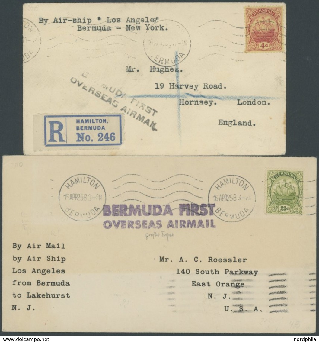 1925, Bermuda-Lakehurst, 2 Brief-Raritäten Mit Unbekannten L2-Stempeln, In Die USA Und Auf Einschreibbrief Mit 4 D.-Fran - Airmail & Zeppelin