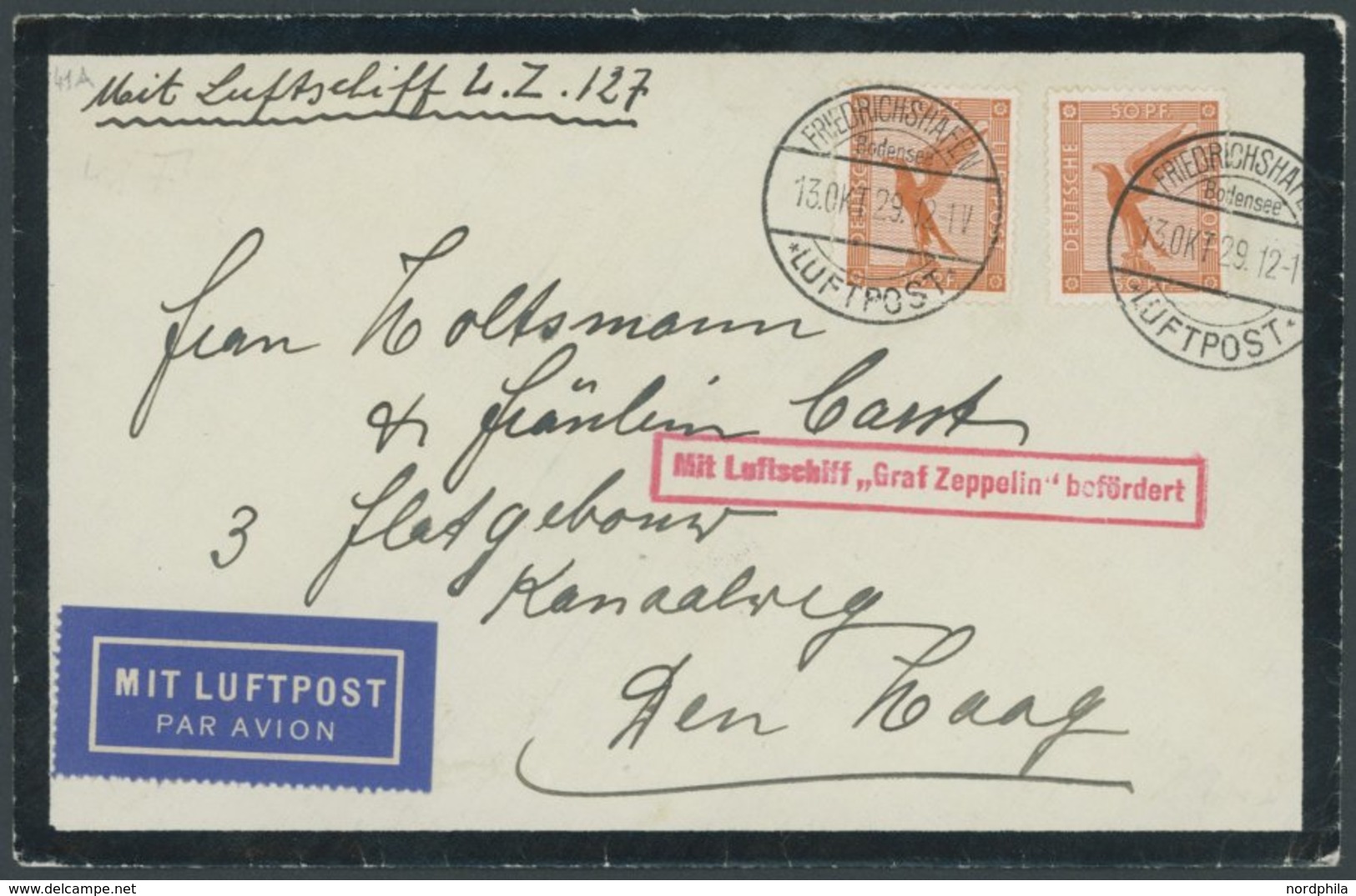 1929, Hollandfahrt, Auflieferung Friedrichshafen, Abwurf Amsterdam, Trauerbrief, In Interlaken Mit Rückseitigem Schwarze - Airmail & Zeppelin