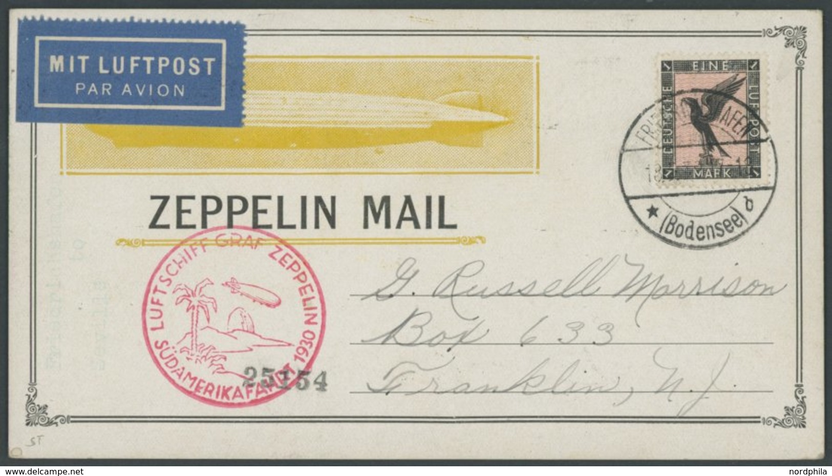 1930, Südamerikafahrt, Friedrichshafen-Sevilla, Zeppelin Mail Karte, Pracht -> Automatically Generated Translation: 1930 - Airmail & Zeppelin