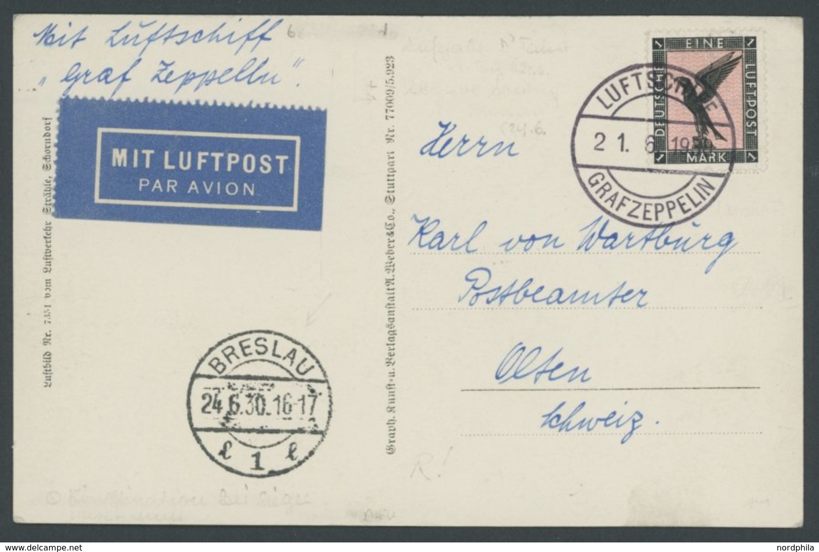 ZEPPELINPOST 68Ab BRIEF, 1930, Deutschlandfahrt, Bordpost, Von Friedrichshafen (21.6.) Bis Abwurf Breslau (24.6.), Prach - Airmail & Zeppelin