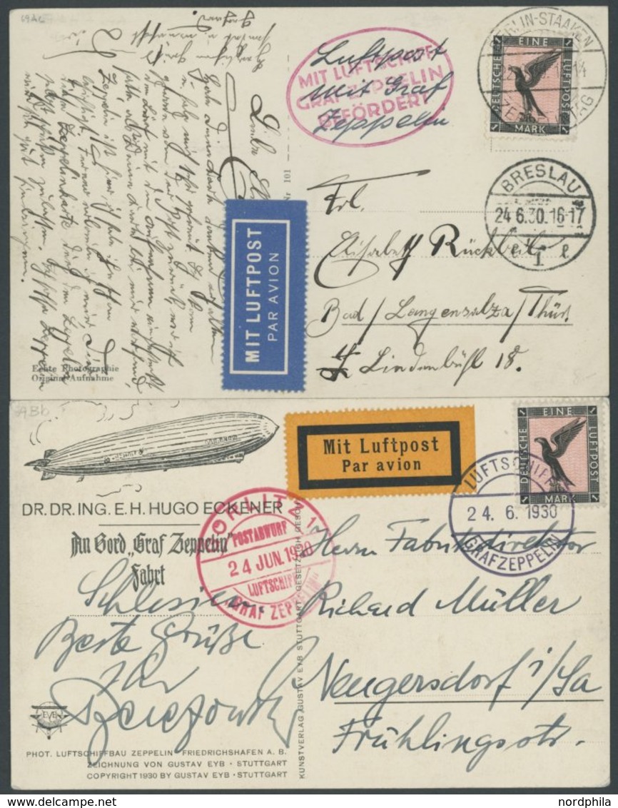 1930, Schlesienfahrt, Berlin-Starken, Abwurf Görlitz Und Breslau Mit Bordpost, 2 Prachtkarten -> Automatically Generated - Airmail & Zeppelin