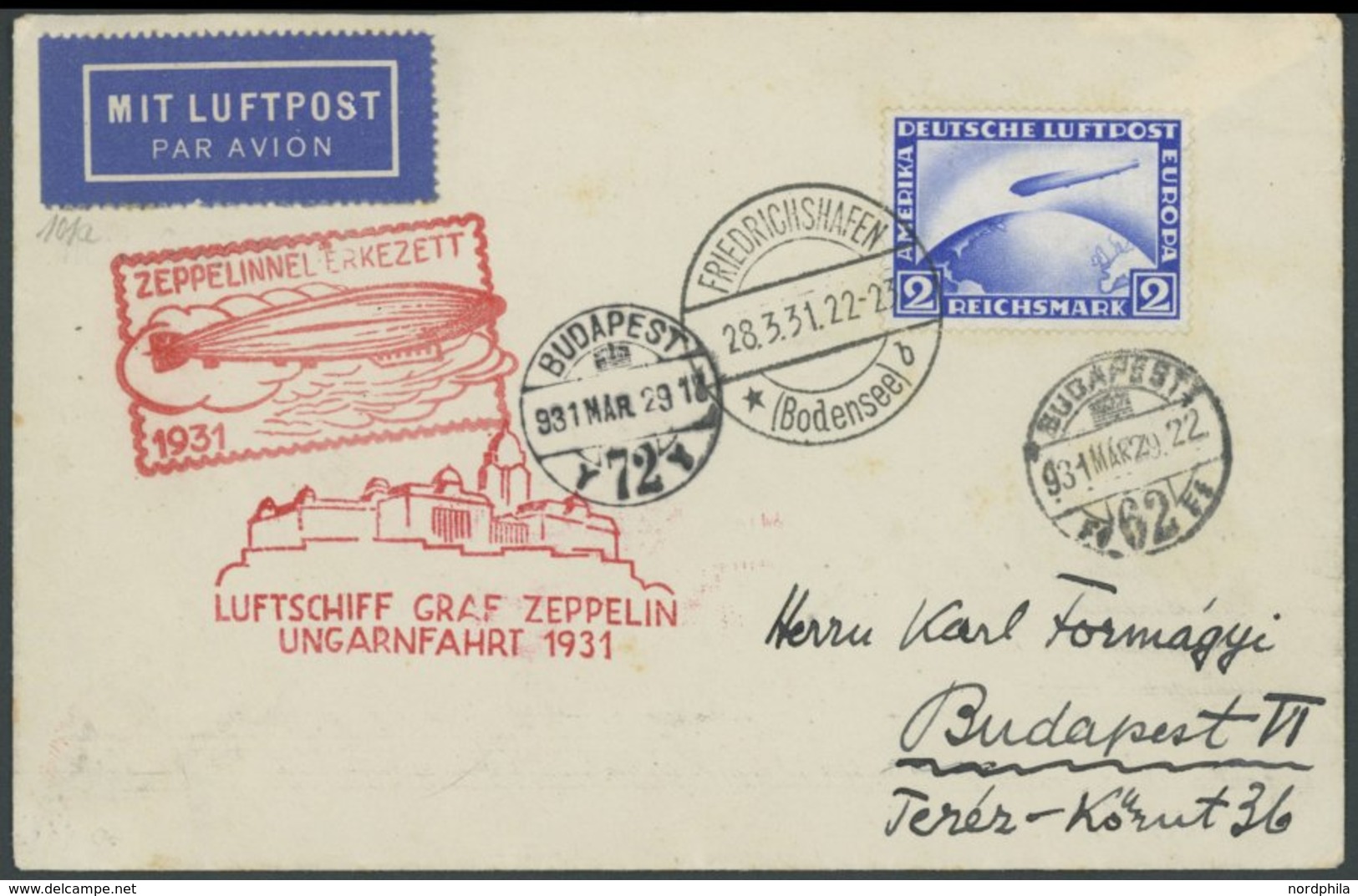 1931, Ungarnfahrt, Auflieferung Friedrichshafen, Mit Allen Stempeln, Frankiert Mit 2 RM, Prachtbrief -> Automatically Ge - Airmail & Zeppelin