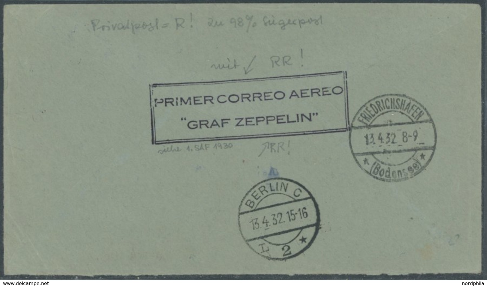 1932, 2. Südamerikafahrt, Bolivianische Post, Privatbrief Mit Rückseitigem Stempel Primer Correo Aereo Zeppelin, Pracht, - Airmail & Zeppelin