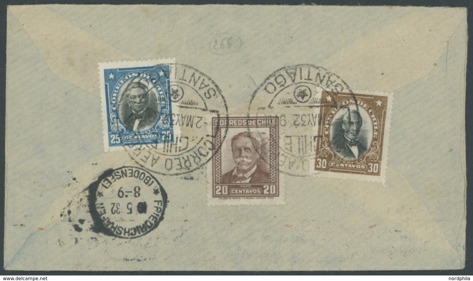 1932, 3. Südamerikafahrt, Chilenische Post, Bedarfsbrief Mit Buntfrankatur (vorder- Und Rückseitig) Nach Italien, Feinst - Airmail & Zeppelin